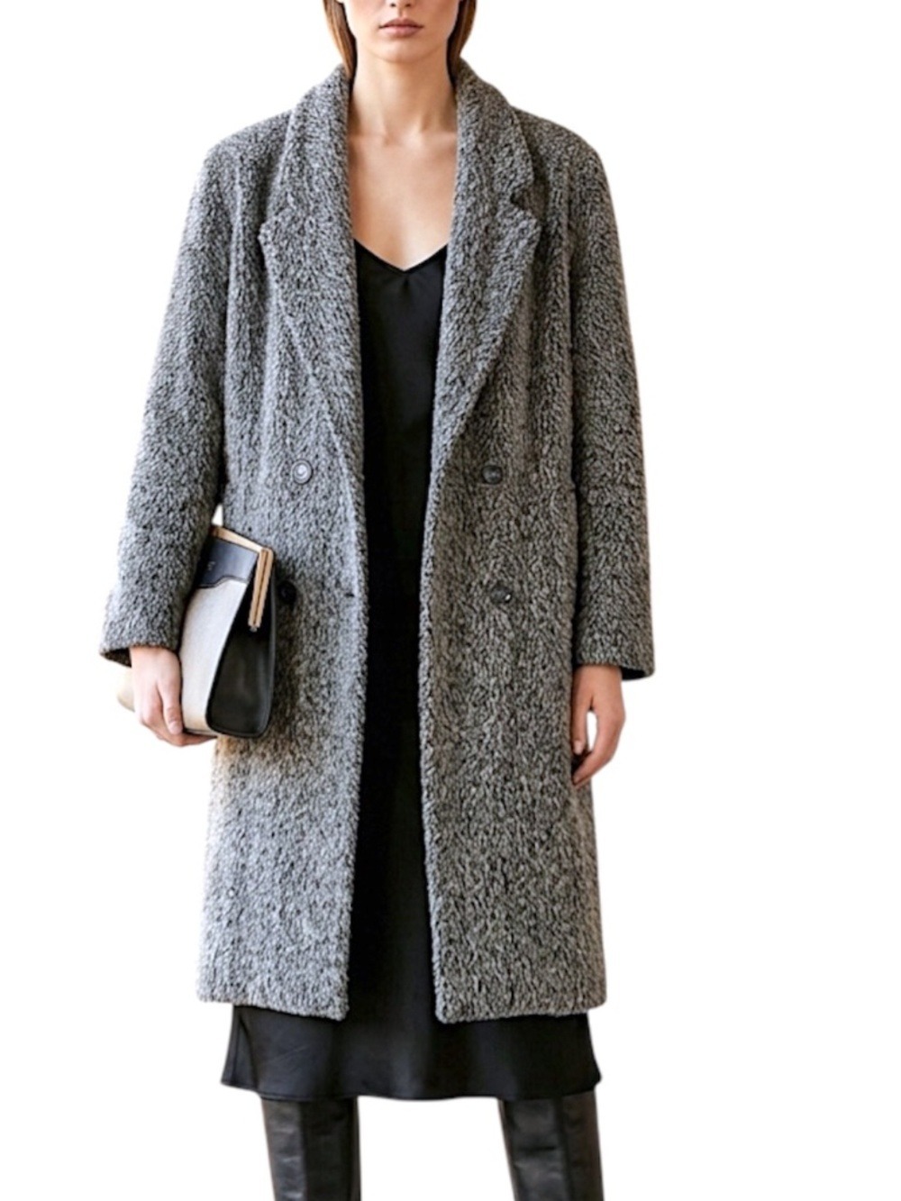 VTG 80s 90s Electre Paris grey fuzzy oversized shaggy quiet luxury retro coat